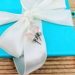 Tiffany & Co. 8mm Bead Rose Quartz Earrings in Silver